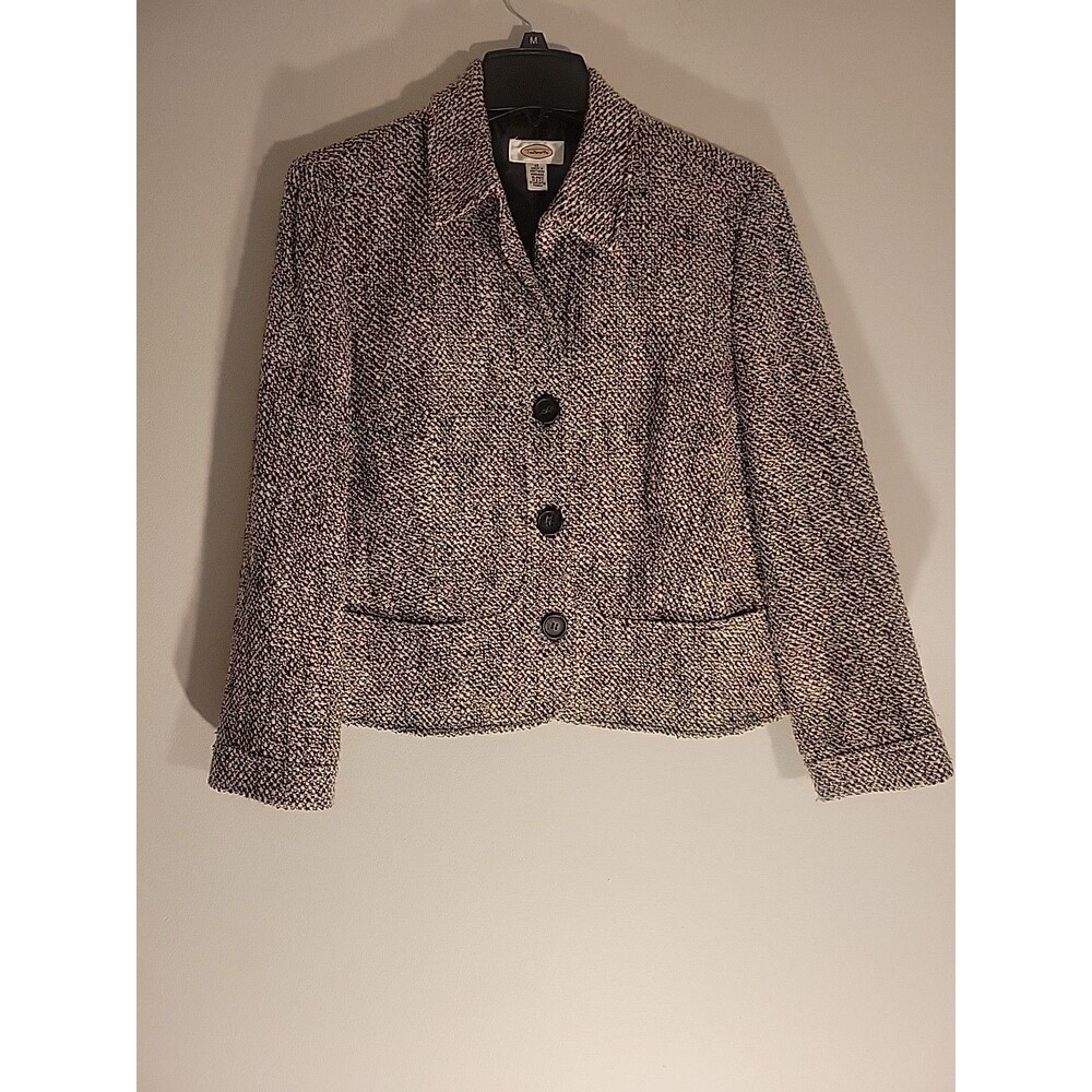 Talbots Blazer Tweed Jacket Women's Size 12  Brown & White Career